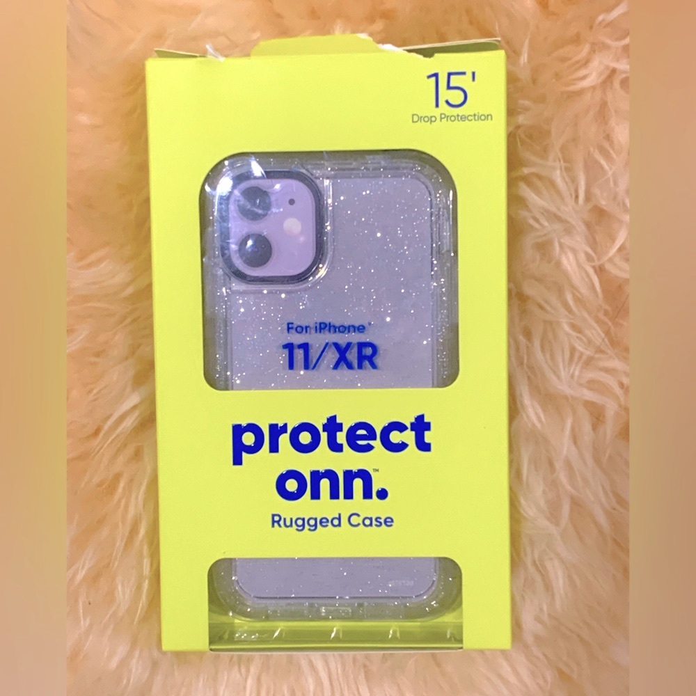 ONN. Rugged Phone Case for iPhone 11 / iPhone XR - Clear with Silver Glitter